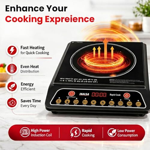 Image of INALSA 2000W Induction Cooktop with Smart Push Control|7 Indian Cooking Preset(Roti, Pressure Cooker & More)|Pan Sensor Technology|Variable Timer|Overheat & Voltage Protection|Anti-Skid Feet|RapidCook
