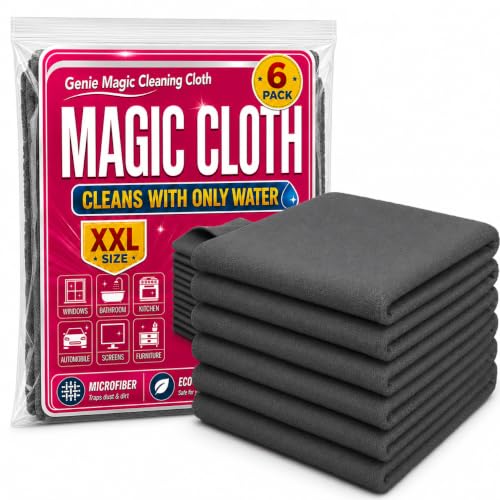 Broomwiz Genie Magic Cleaning Cloth 6-Pack Microfiber Cleaning Cloths 16x12 Inch Lint Free Reusable Cleaning Rags for Glass Window Kitchen Stainless Steel Cars & Screens