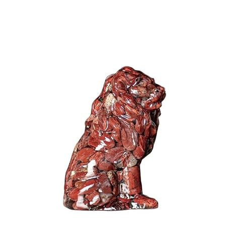 HUFFA Resin and Natural Crystal Lion Figurine - Sitting Posture Desktop Office Home Statue Decoration(Redjasper)