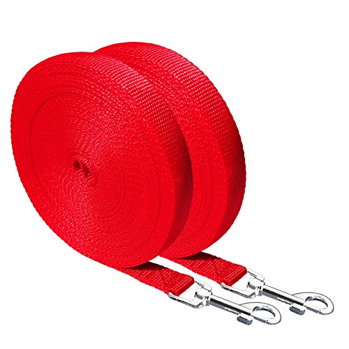 Luchai Lot de 2 laisses de dressage pour chien, 10 m de long, longue laisse pour le pistage dressage du chien, longue laisse pour le rappel des animaux de compagnie (rouge)
