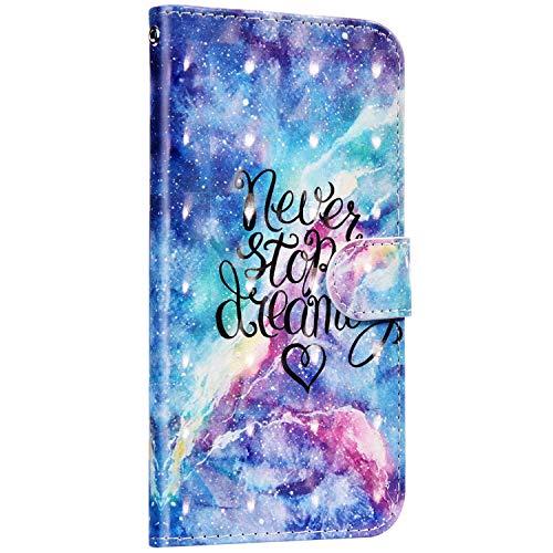 Saceebe compatibile con Galaxy S10 Funda de Piel Flip Wallet Case Funda de cuero pintada en 3D con cordón Estuche de Cuero 360 Grados Cover Anverso y reverso Bumper Case,neverstopdreaming Cover