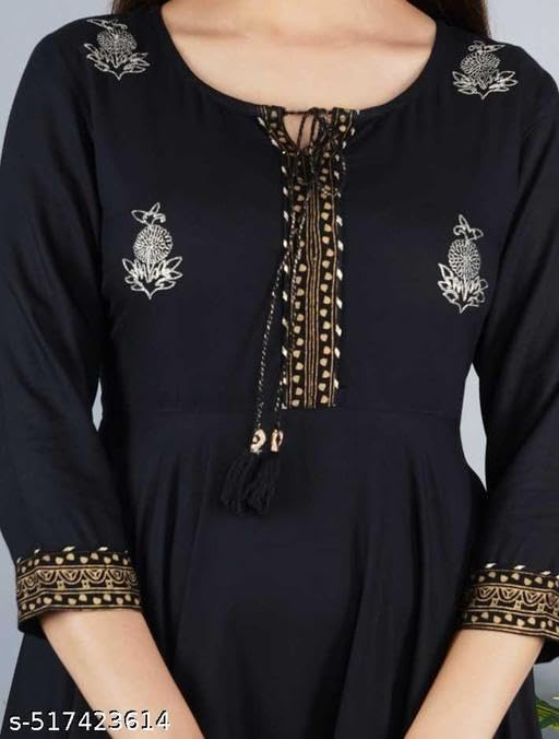 Image of Women's Printed Rayon Anarkali Kurti with 3 /4 Sleeves - Perfect for Festive, Party