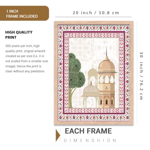 Image of kotart Indian Madhubani Wall Decoration | Madhubani Art Painting With Frame For Living Room Bed Room Hotel Wall Decor Digital Reprint Set of 3 (20x30 Inch)