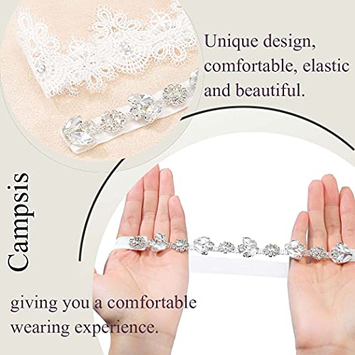 Campsis Wedding Rhinestone Garter Set White Bride Lace Leg Band Crystal Thigh Decor Prom Party For Bridal And Bridesmaid(2Pcs) #TOP5