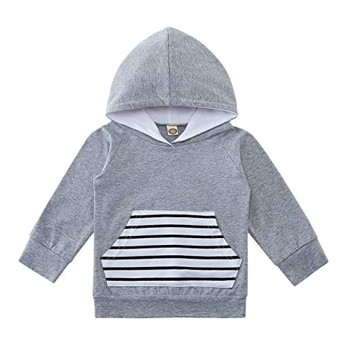 Toddler Infant Baby Boy Girl Clothes Stripe Gray Hoodie Sweatshirt and Pants Spring Fall Outfits Set 18-24 Months Hooded Pullovers with Pockets - Thumbnail 2
