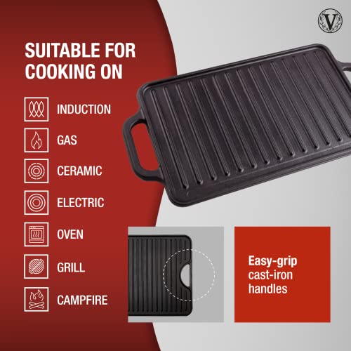 Victoria 13-By-8.25-Inch Rectangular Cast-Iron Griddle, Preseasoned Reversible Griddle #TOP4