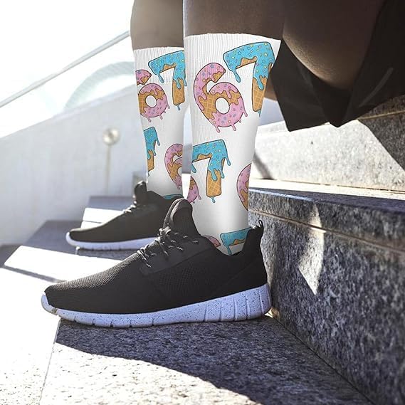 2 Pairs 67 Socks for Boys Girls,Funny 6 7 Creams Baseball Drip Socks,Six Seven Meme Design for Xmas Gift - Image 3