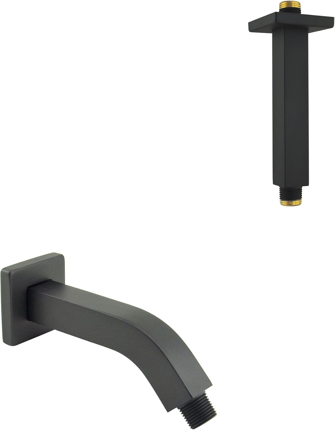 Aquaiaw Shower Arms Bundle, 6 inch Ceiling Mount Shower Arm and 6 inch Wall Mount Shower Arm, Both Solid Brass, Square, Matte Black, Both with Anti-Scratch O-Ring Flange, All Tapered 1/2 NPT Threads