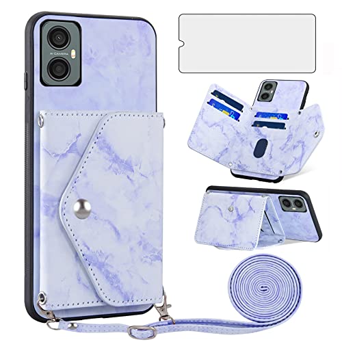 Cover per Blackview A52 2023 Android 12 con Cordino e Pellicola Vetro Temperato Supporto Regolabile Pelle Portacarte Portafoglio Custodia per A 52 4G Cellulare Phone Case Blu