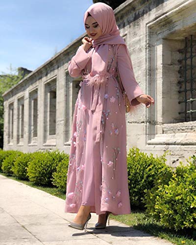 Hzux Elegant Muslim Dresses For Women Long Dress Women Abaya Dress Islamic National Robe Pink #TOP1