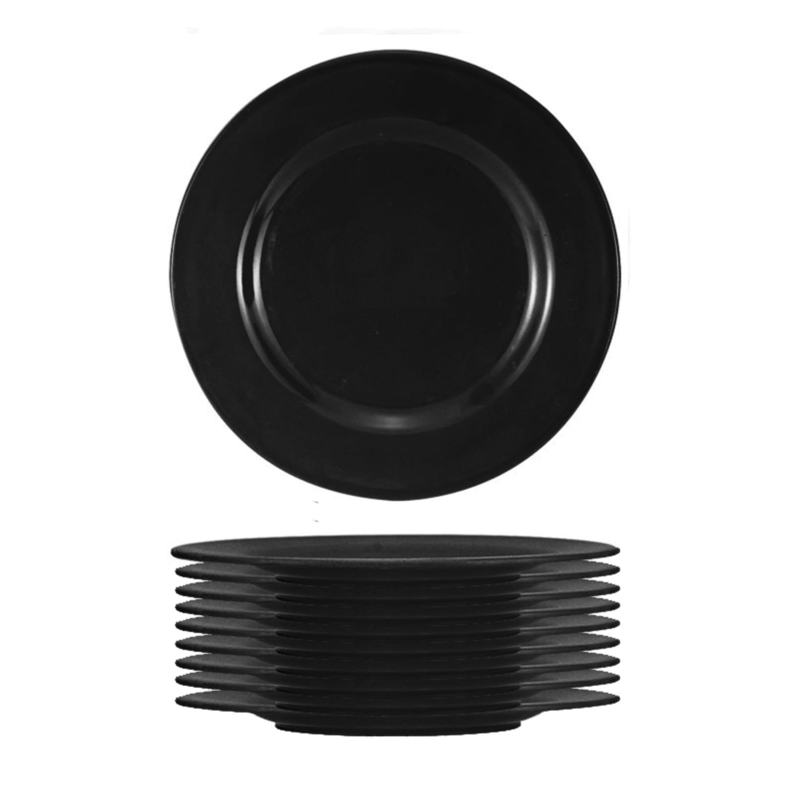 LANMOU Zestaw 10 plastikowych talerzy wielokrotnego użytku, 25,2 cm, lekkie, wytrzymałe i nadają się do mycia w zmywarce (czarne - 10 cali)