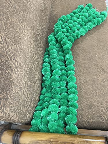 Image of SPHINX Artificial Marigold Fluffy Flower Garland (Green, 5 Pieces)