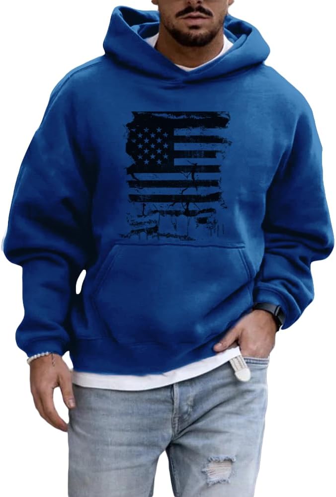 Camo Hoodies Men American Flag Printed Graphic Hooded Sweatshirt Long Sleeve USA Patriotic Vintage Pullover Tops
