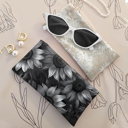 Image of 2 PCS Glasses Case Eyeglass Sunglasses Pouch Squeeze Portable Bag Soft Leather with Cleaning Cloth Women Men Girls