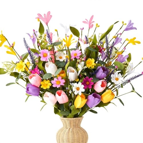 Worthyeah 12 Pack Spring Decorations for Home, 4 Colors Flowers