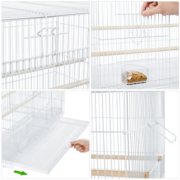 Cage à Oiseaux 77,5 x 46,5 x 46cm Blanc avec Plateau Coulissant 2 Perchoirs en Bois