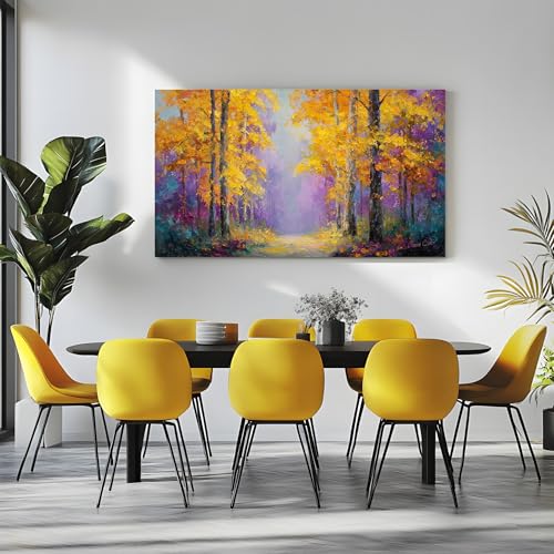 Peinture foret automne feuilles d'or grand format 50x100 cm - 5