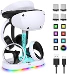FASTSNAIL Charging Stand for PlayStation VR2, Multifunction Vertical PS VR2 Headset & Sense Controllers Charge Dock Station with 10 RGB Light Modes of Memory, for PS5 VR2 Accessories (RGB Base)