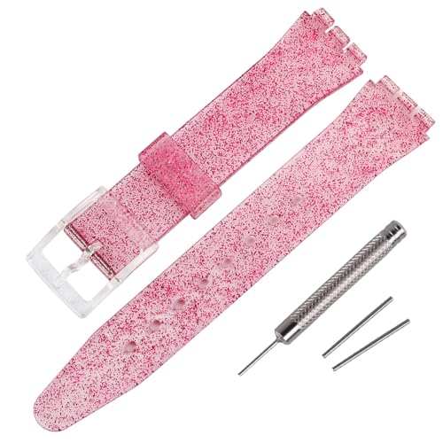 Image of Rihahisy Silicone Rubber Watch Strap/Watch Band Replacement for Swatch (19mm, Sparkle Fuchsia)