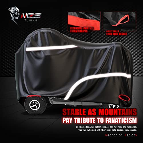 Image of MZS Mobility Scooter Cover - All Weather Outdoor Waterproof Protection Wheelchair Cover fit up to 48 inch 3 or 4 Wheel Scooters - Durable Vents Night Reflective Adjuster Buckle Lock-Holes Storage Bag