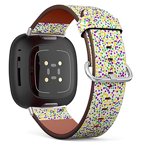 Q-Beans Replacement Leather Watch Band, Compatible with Fitbit Versa 3/4 and Fitbit Sense/Sense 2 - Bright Dot Mardi Gras