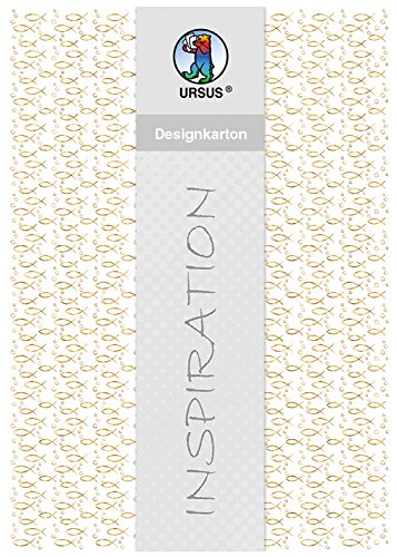 Ursus 60844605 - Designkarton, Fische, gold, DIN A4, 200 g/qm, 5 Blatt, mit Banderole, Vorderseite mit Heißfolie in gold veredelt, ideal für kreatives Basteln