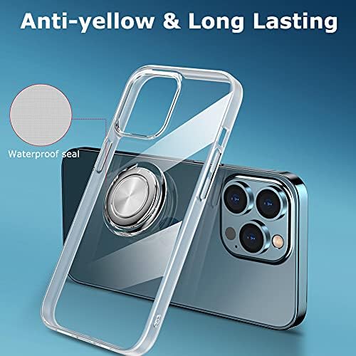 Case for iPhone 13 Pro, Clear Body Soft TPU Shockproof Case with 360 Degree Rotation Ring Kickstand for iPhone 13 Pro 6.1 inch (Clear)