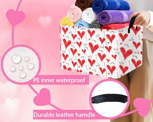 Image of Valentines Day Basket Large Foldable Heart Shaped Storage Box for Gifts Kids Empty Storage Bins Rectangular Toy Organizer Decor (Water Pattern Love)
