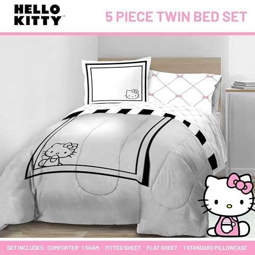 Image of Sanrio Hello Kitty Twin Comforter Set 5 Piece Bedding for Girls, White