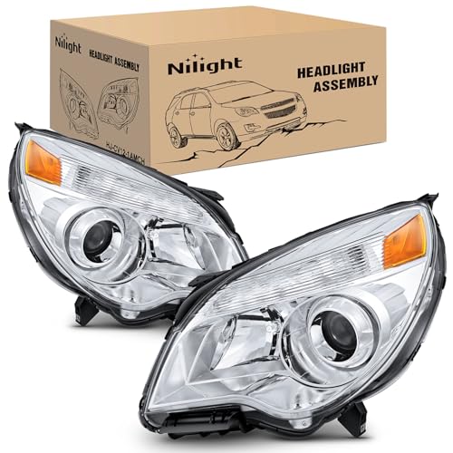 Nilight Headlight Assembly Compatible with 2010 2011 2012 2013 2014 2015 Chevy Chevrolet Equinox OE Style Projector Replacement Halogen Headlights Chrome Housing Amber Reflector Headlamp a pair