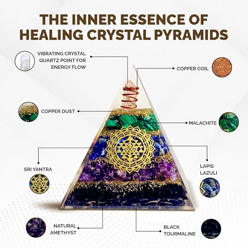 Image of Tourmaline Orgone Pyramid - Anxiety Relief & Energy Shield - Handcrafted Orgone Generator with Tourmaline, Amethyst, Lapis Lazuli & Malachite - Meditation Altar Decor & Gift