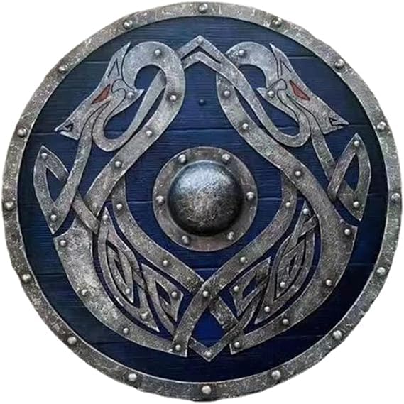 Medieval Viking Shield Handcrafted 12 Inches Round Dragon Shield Wood & Iron Viking Shield Armor Templar Battle Costume Home Decor Gifts Halloween Cosplay