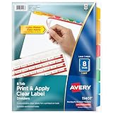 Avery Index Maker White Dividers, 8-Tab, Laser/Inkjet, Letter Size, Assorted/Clear, 8 per Set (11407)