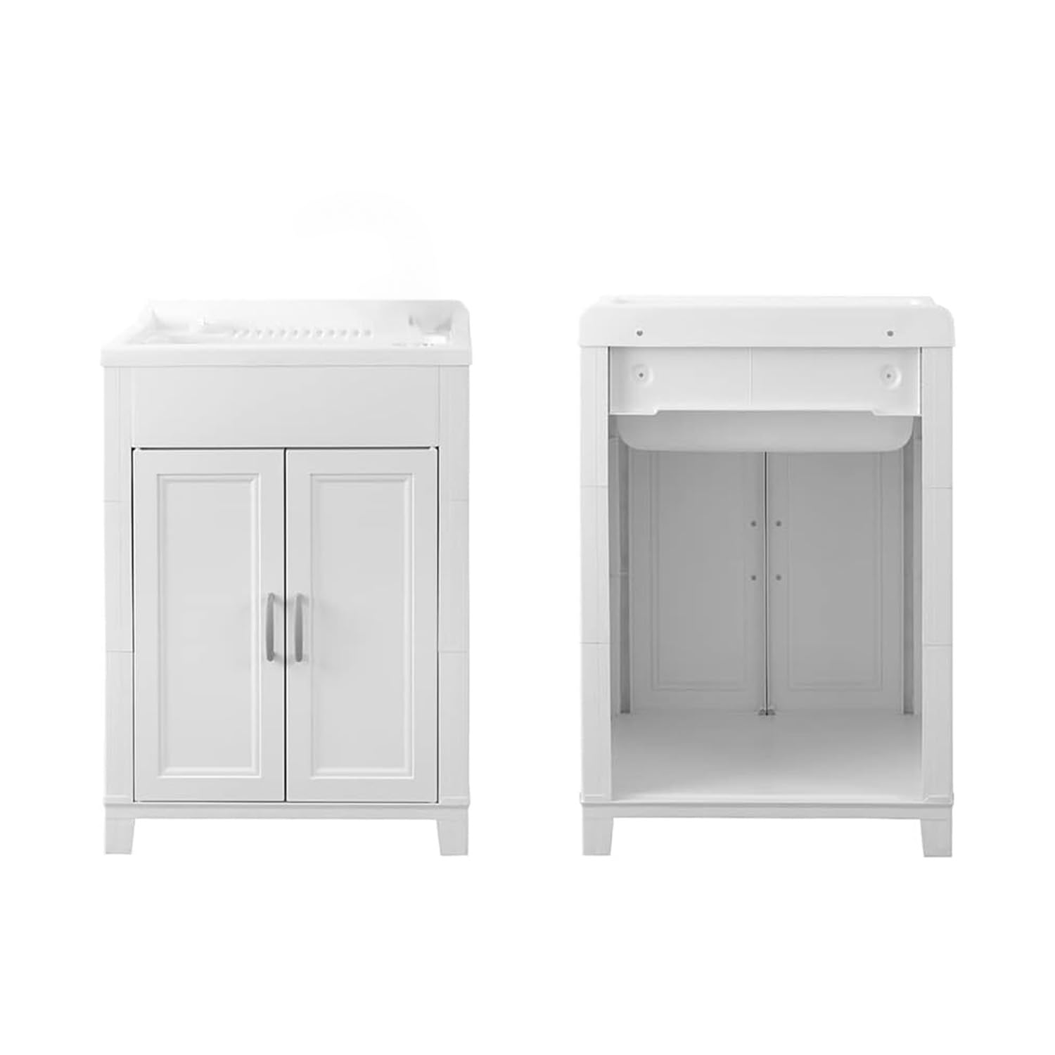 Avilia Lavadero para lavar a mano – Lavabo de doble puerta, con kit de sifones, para uso interior y exterior, de resina, 60 x 50 cm, blanco
