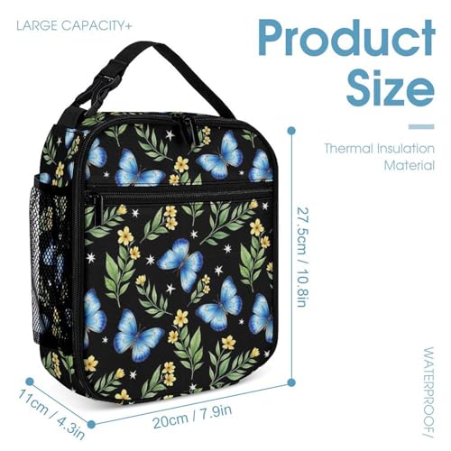 Backpack with Lunch Box & Cosmetic Bag Set Grass Butterfly Bookbag Daypack Set Backpack with Lunch Bag Storage Bags4