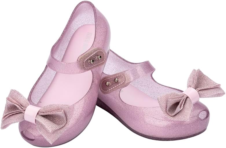 mini melissa Ultragirl Collection Mary Jane Flats for Toddlers and Babies - Comfortable & Cute Peep Toe Jelly Flat Shoes with Transparent Upper and Small Bow for Little Girls