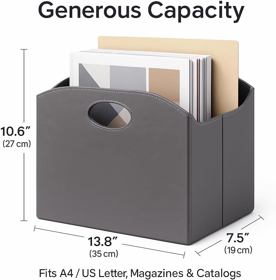 EZDeco Magazine Holder Foldable Magazine Rack Floor PU Leather File Holder Newspaper Book Storage Magazine Basket Document File Folder Organizer for Office Home