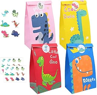 Gift Bags, 20 Pcs Sweets Party Bags Candy Paper Bags, Kids Sweet Bags with Dinasour Stickers for Halloween, Christmas, Birthday, Celebrations - Kids' Party Favours