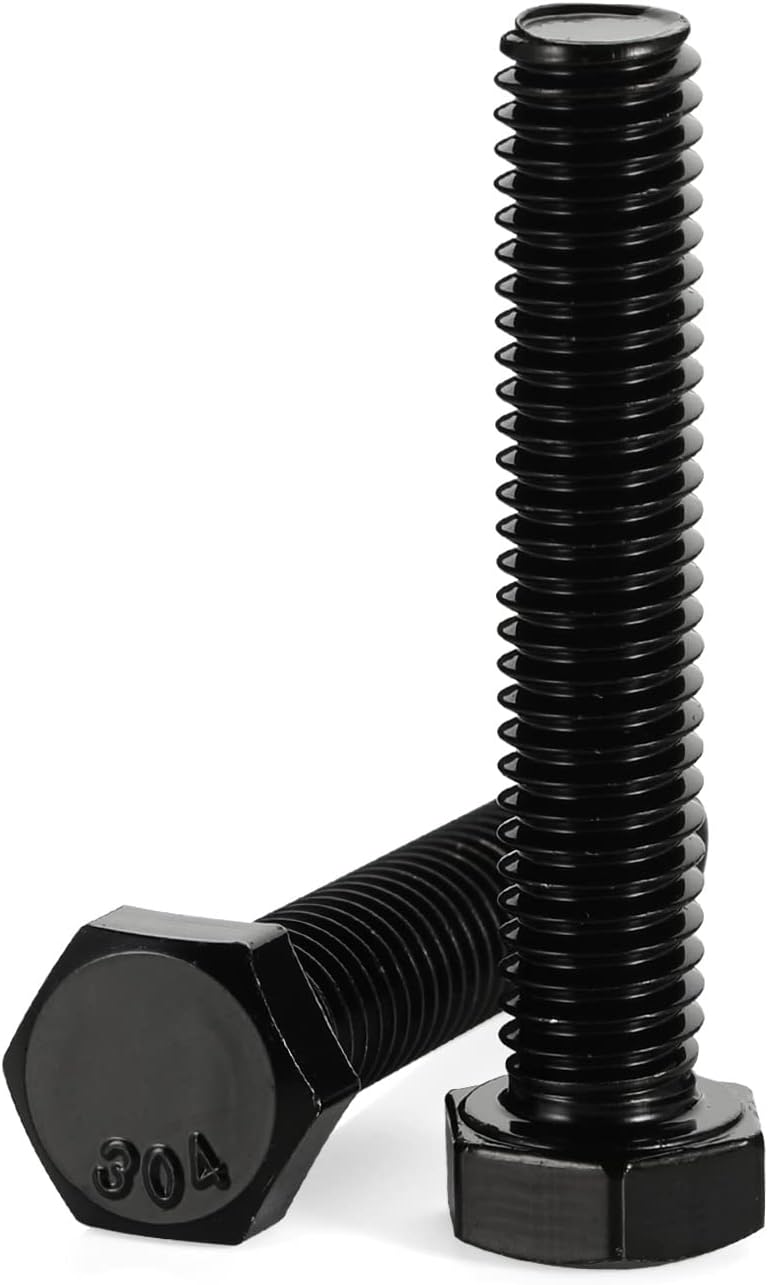 5/16-18 x 3-1/2“ Hex Head Bolt, Fully Threaded, Stainless Steel 304(18-8) Screw, Black Oxide Finish, Quantity 10