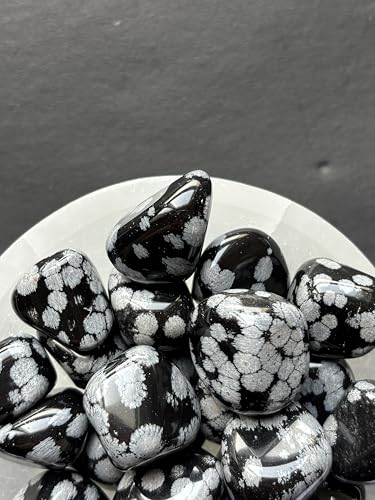 Image of Tumbled Stones, Natural Crystal Healing Stones, Home Office Decor, Aquarium Decorative Pebbles, Vase Fillers (Snowflake Obsidian, 100)