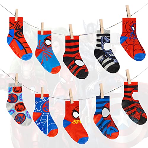 Image of Spiderman Grip Socks, Socks for Toddler Boys, 10 Pack, Spider man Toddler Gripper Socks, Amazing Spiderman Variety Pack