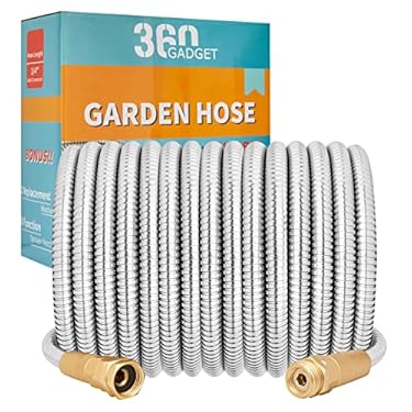 AMAZON - 360Gadget Garden Hose Metal – 50ft Heavy Duty Stainless Steel Water Hose with 8 Function Sprayer & Metal Fittings, Flexible, Lightweight, No Kink, Puncture Proof Hose for Yard, Outdoors, Rv