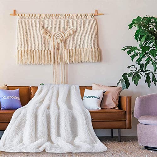 EMME Faux Fur Blanket, Super Soft, Thick and Elegant, Fluffy Microfiber Fleece Blanket, Warm Cozy Reversible Throw, White, 130 x 150 cm - Image 4