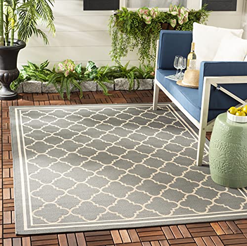 SAFAVIEH Geometrisch Teppich für Innen - & Außenbereich - Wasserdicht - Courtyard Collection, Kurzer Flor, Anthrazit und Beige, 160 X 231 cm SAFAVIEH Geometrisch Teppich für Innen - & Außenbereich - Wasserdicht - Courtyard Collection, Kurzer Flor, Anthrazit und Beige, 160 X 231 cm