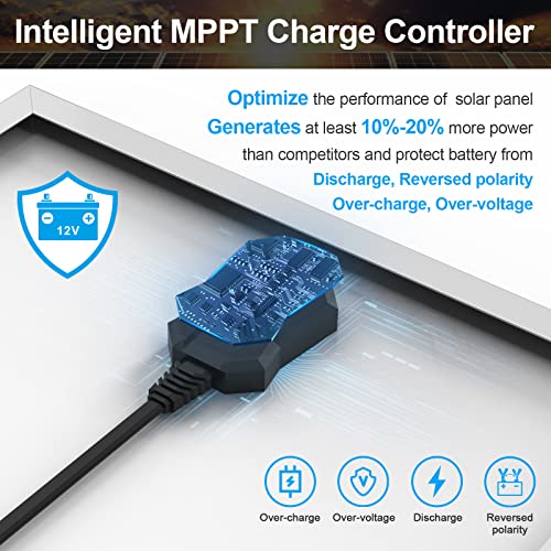 Suner Power 12V Solar Battery Charger Maintainer, Waterproof 10W Solar Trickle Charger, High Efficiency Solar Panel Kit, Built-In Intelligent Mppt Controller + Adjustable Bracket + Sae Cable Kits #TOP1