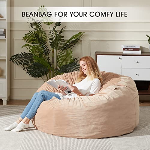 Homguava Bean Bag Chair： Large 5' Bean Bags With Memory Foam Filled, Large Beanbag Chairs Soft Sofa With Dutch Velet Cover-56×56"×36" (Khaki) #TOP4
