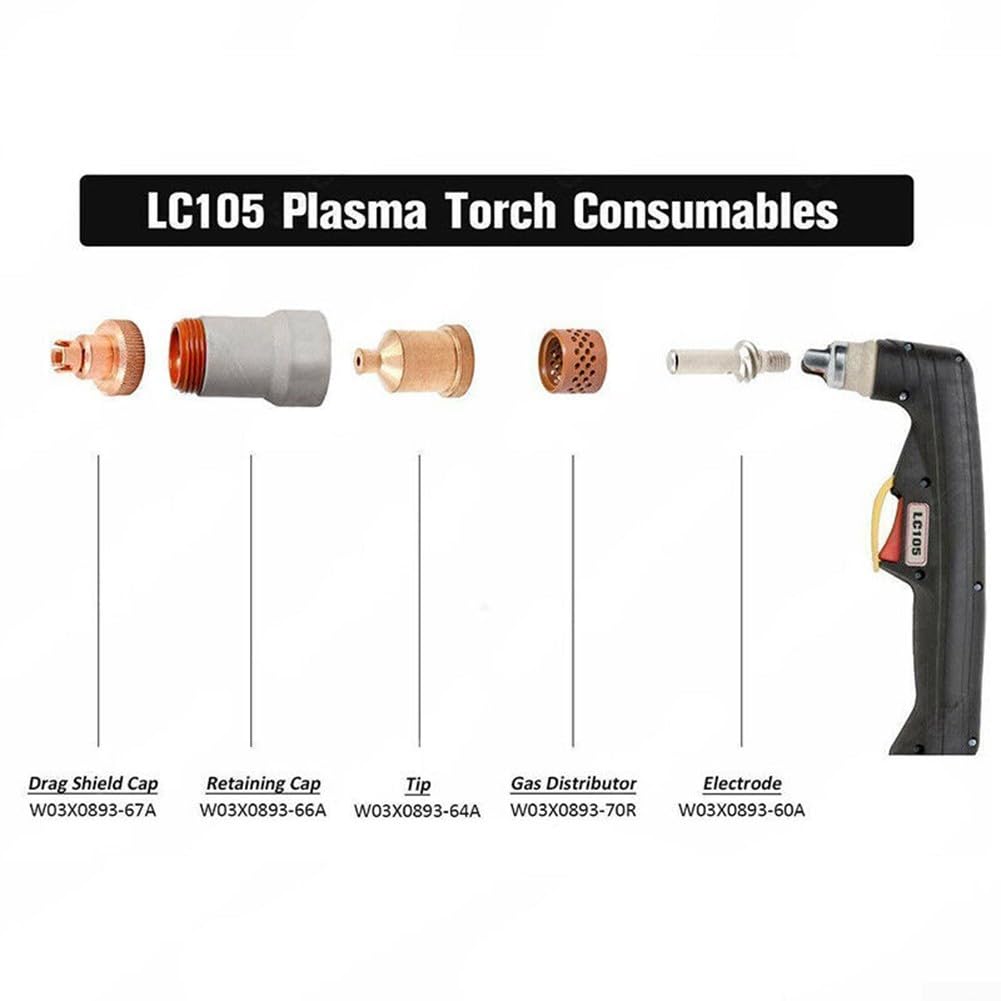 14-teiliges Plasma-Verbrauchsmaterial-Set für LC105 Taschenlampe und Tomahawk 1538 Maschine mit Elektrodendüsen und Schutzbecher