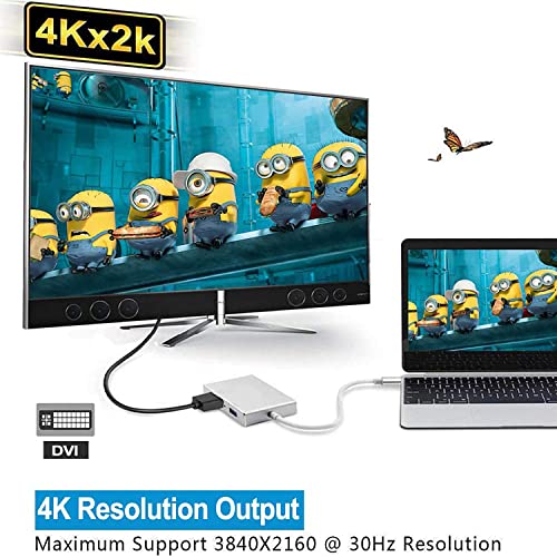 Adaptador USB C para HDMI/DVI/VGA, Zurligi 4 em 1 USB 3.0 Tipo-C Hub Adaptador de vídeo VGA/HDMI/DVI