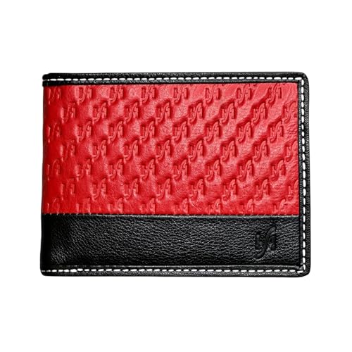 Designer RFID Wallet For Men | Made From Real Leather and Superior RFID Blocking Materials For Complete Credit Card Protection | Red Black 1170