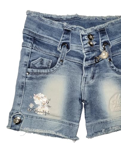 Image of Arshia Fashions Denim Shorts for Girls with Side & Back Pockets Casual Wear Slim Fit Shorts for Girls - Blue Wash GR610